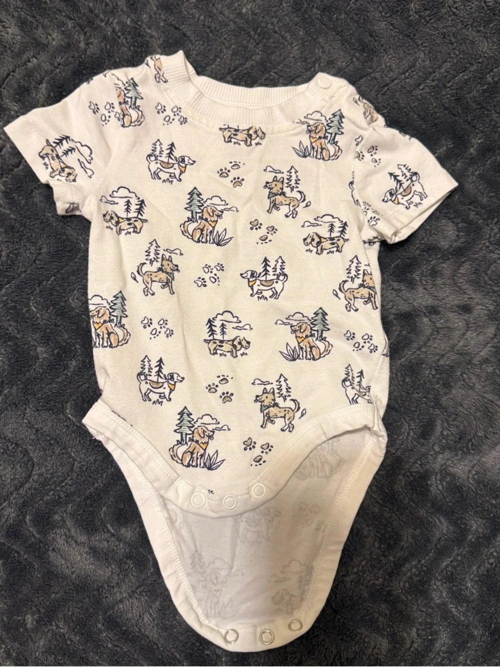 Baby One-Piece with Woodland Puppy Print 0-3M